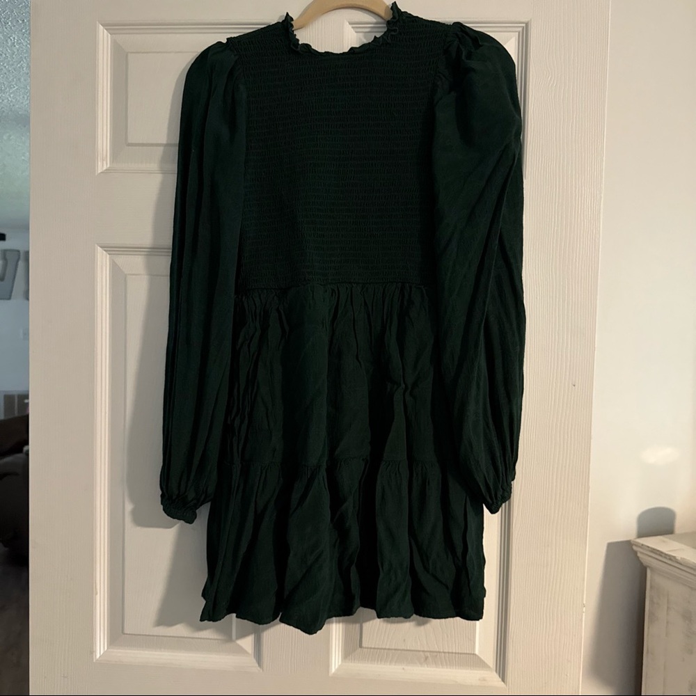 Dark Green Smocked Babydoll Dress